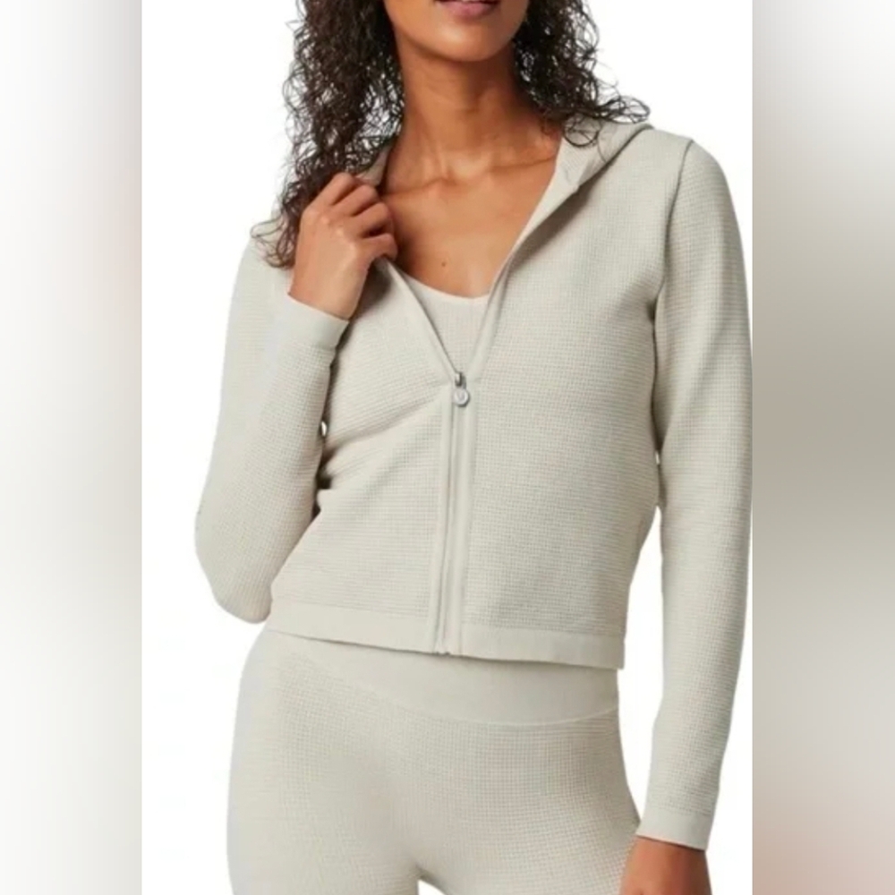 Vuori 3 Pc Waffle Knit Set Ecru Small Seamless Leggings Bra Hoodie Lounge Set